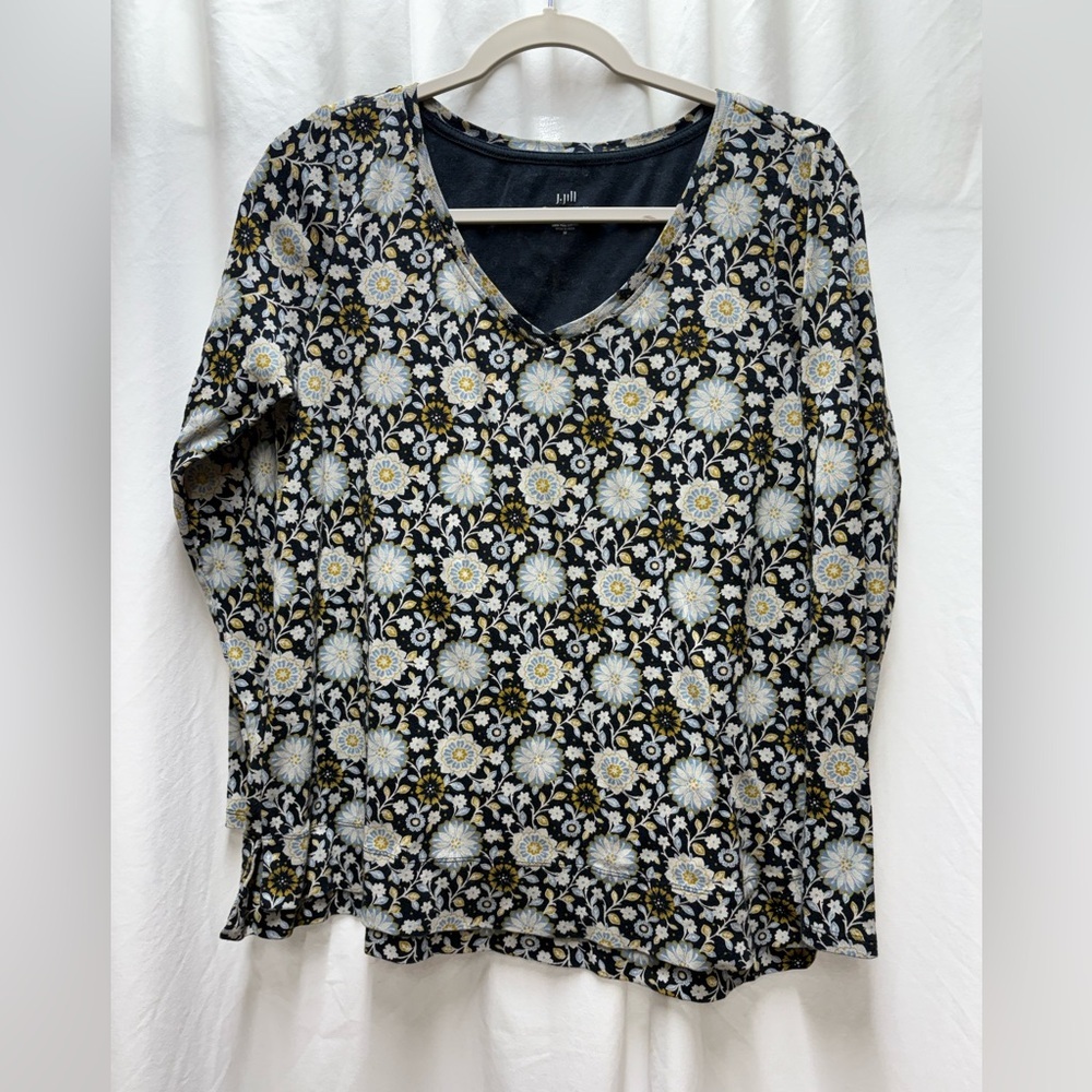 J.Jill floral V-neck Pima cotton long sleeve top women’s M